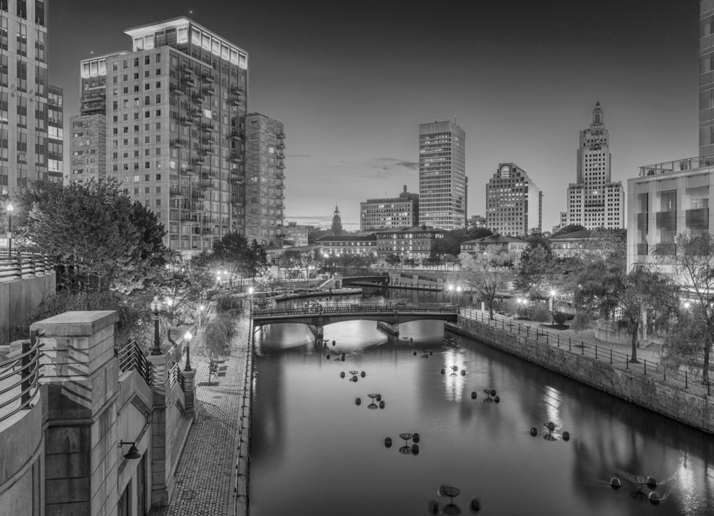 Providence, Rhode Island, Delaware, USA in black white