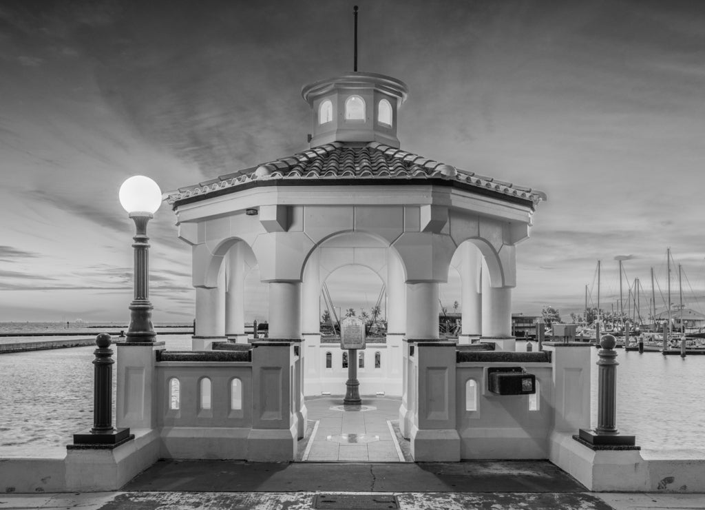 Corpus Christi Texas Seawall in black white