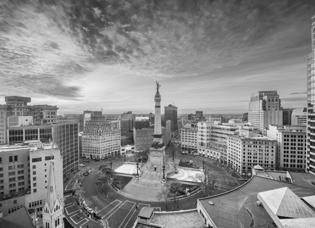 Indianapolis, Indiana, USA Skyline in black white