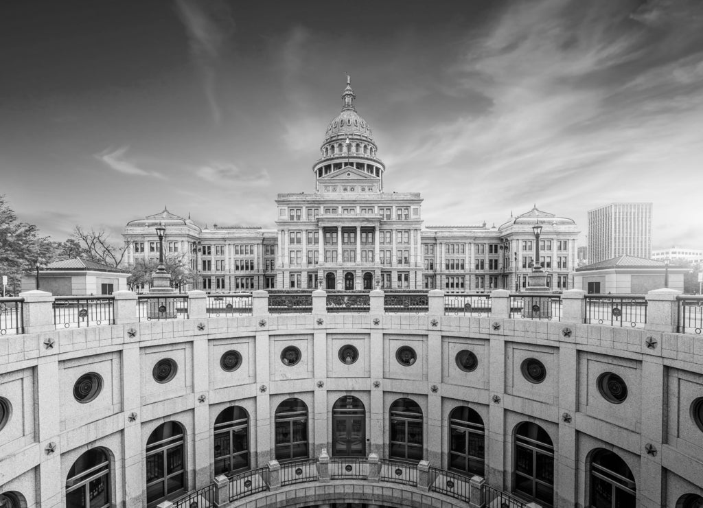 Texas State Capitol Building in black white