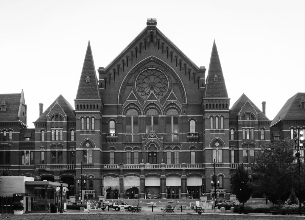 The Cincinnati Music Hall, in Over-The-Rhine, Cincinnati, Ohio in black white