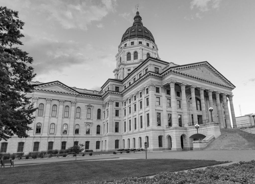 Kansas State Capital Building in black white