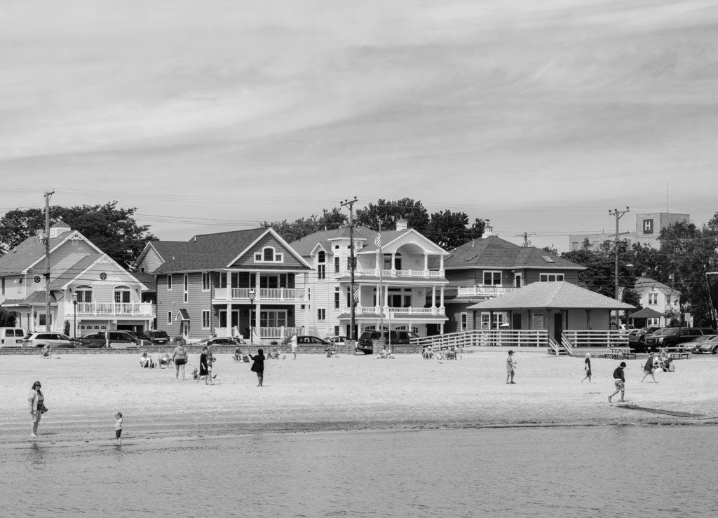 View of the Municipal Beach Park in Somers Point, New Jersey in black white
