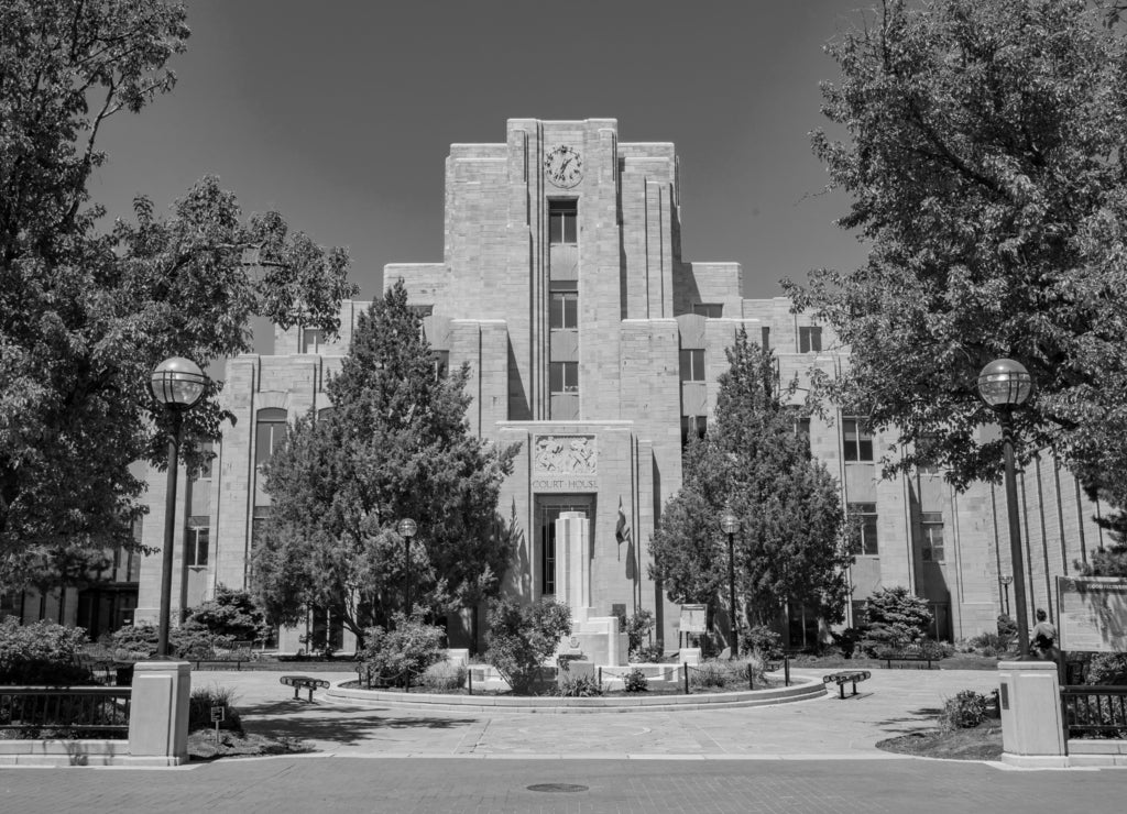 Exterior view of The Boulder County Commissioners, Colorado in black white