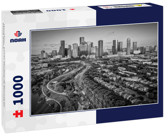 Houston, Texas Skyline At Sunset in black white