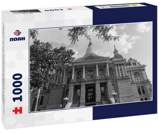 Tippecanoe County Courthouse, Lafayette, Indiana, in the summer in black white