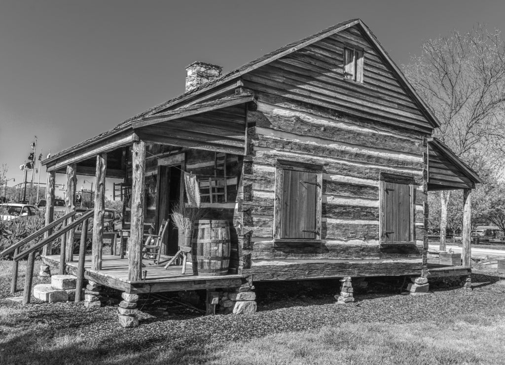 Michael Gaffney Cabin in Gaffney, South Carolina, USA in black white