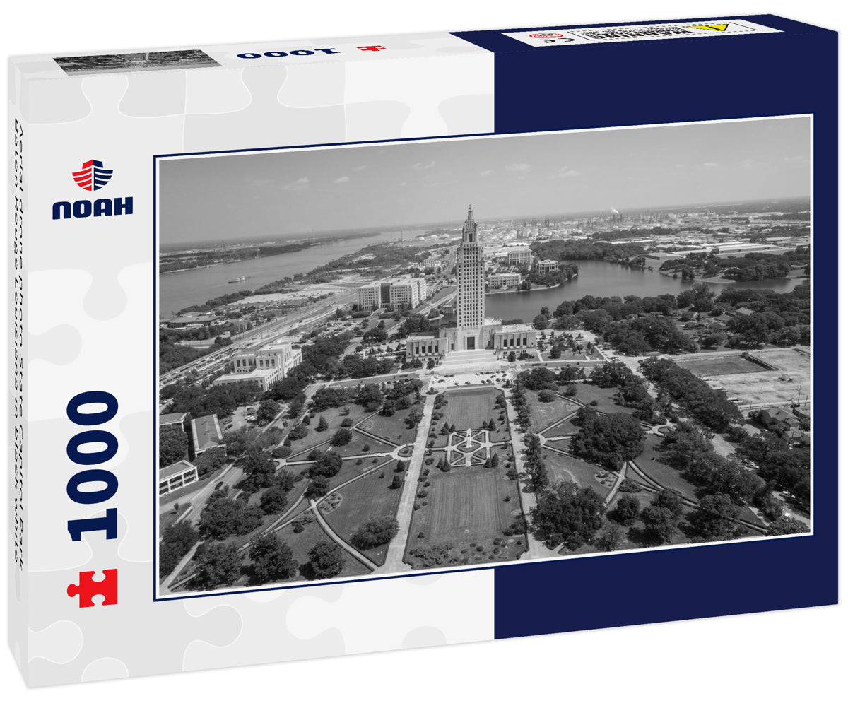 Aerial drone photo State Capitol Park Baton Rouge Louisiana in black white