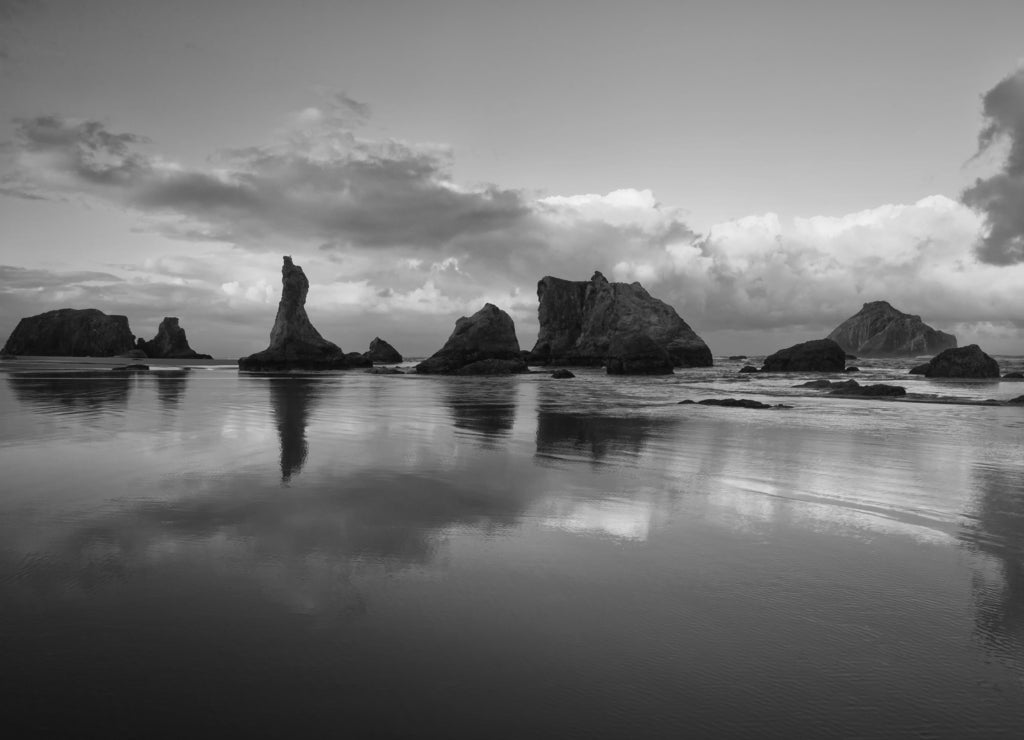 Bandon Beach Oregon Sunrise in black white