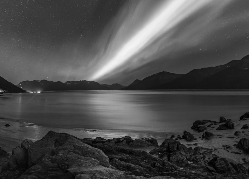 Aurora Borealis Alaska in black white