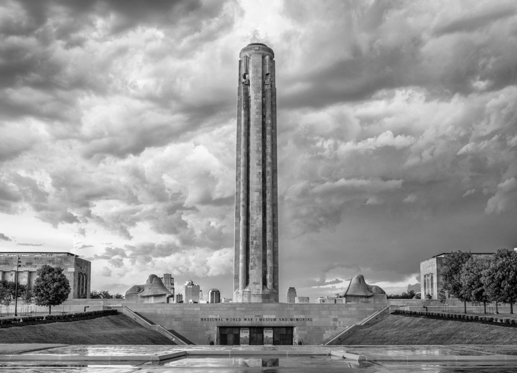 Kansas City Missouri: The National World War I Museum and Memorial in Kansas City in black white