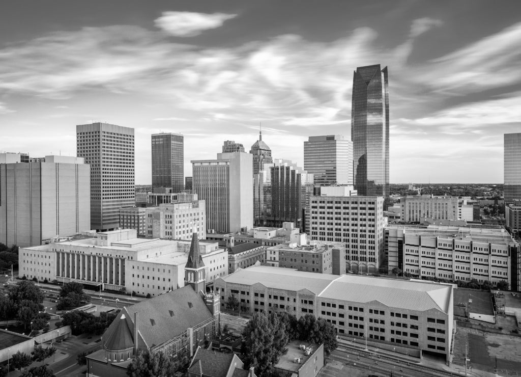 Oklahoma City Skyline in black white