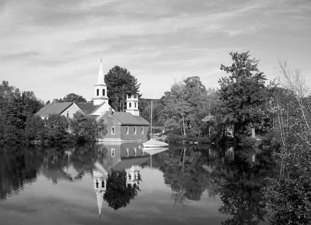 Foliage season in Harrisville, New Hampshire in black white