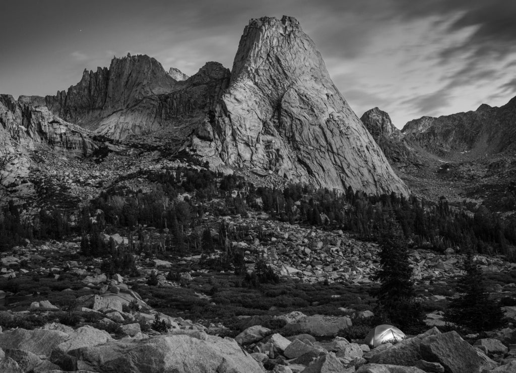 Scenic view of mountains, Wind River Range, Wyoming, USA in black white