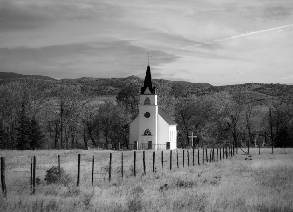 Montana Church in black white