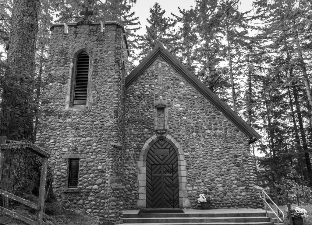 Juneau Alaska Sainte Therese church near Juneau in black white