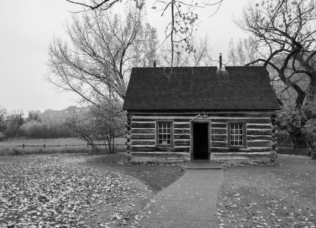 Theodore Roosevelt's Cabin in North Dakota in black white