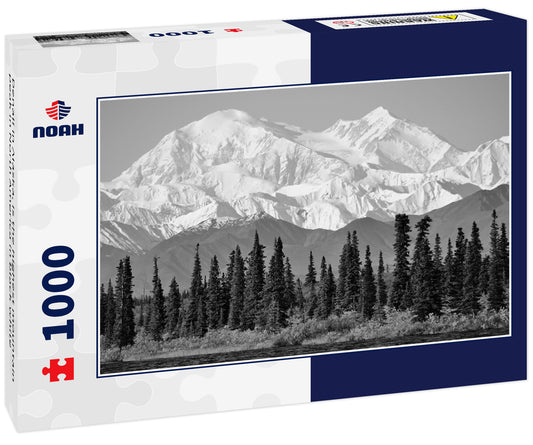 Denali in Alaska, is the highest mountain peak in North America in black white