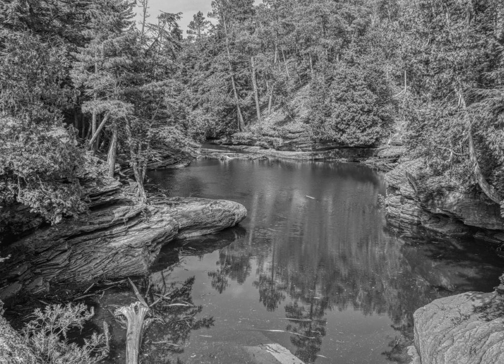 Porcupine Mountains Wilderness Area State Park, Michigan in black white