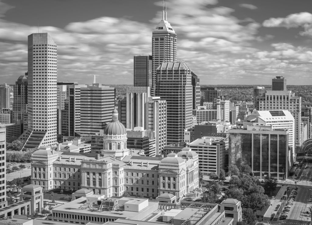 Indianapolis, Indiana, USA Downtown Skyline in black white