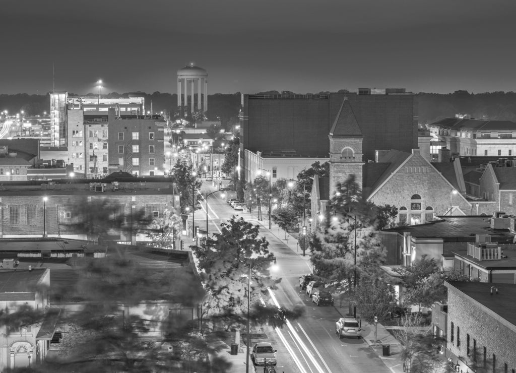 Columbia, Missouri, USA Downtown Cityscape in black white