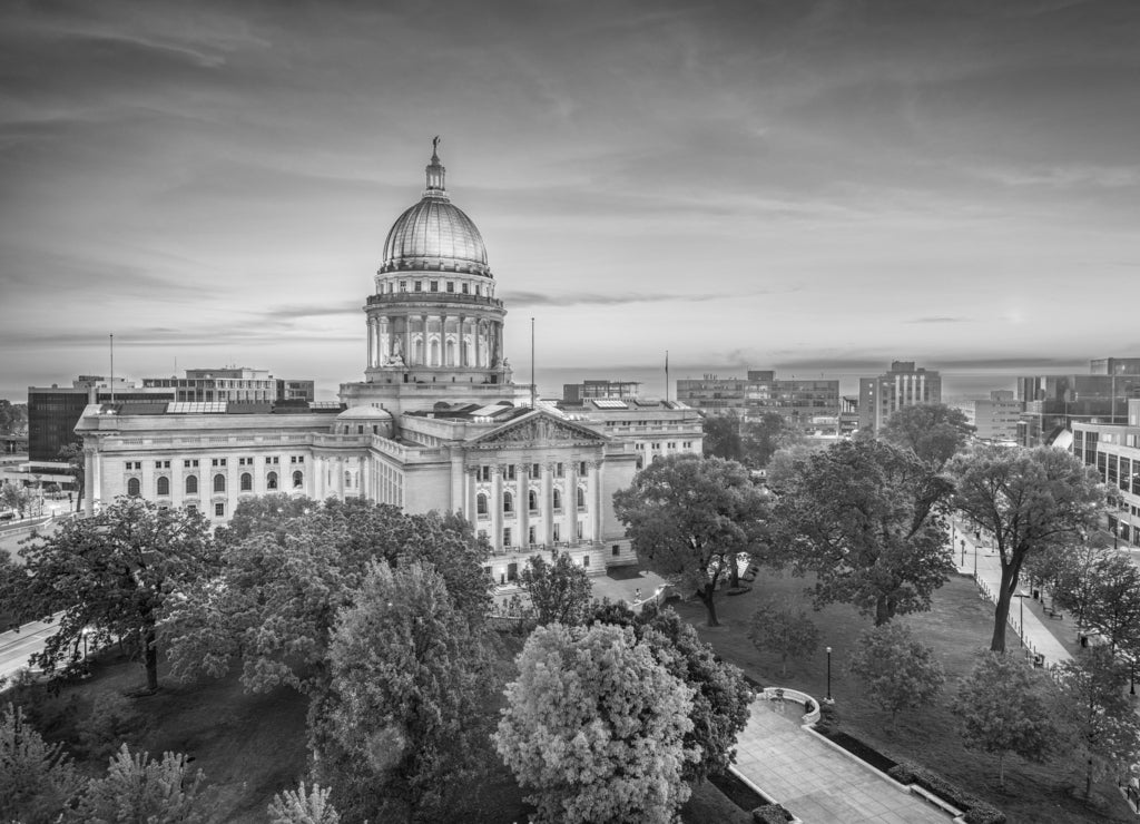 Madison, Wisconsin, USA State Capitol Building in black white