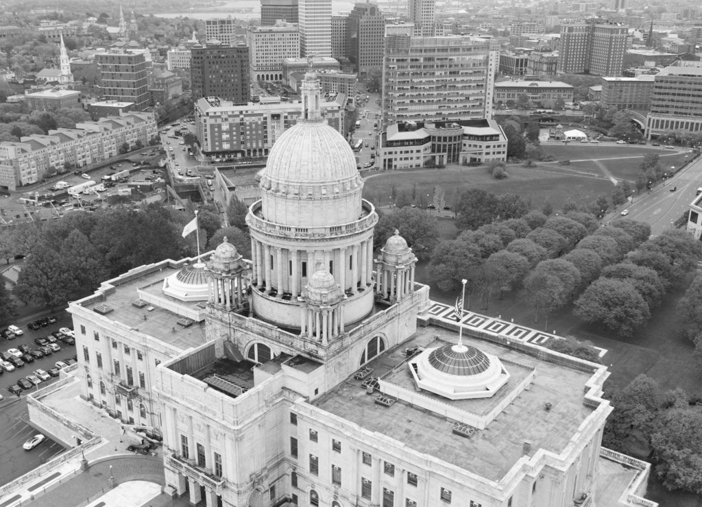 Aerial View Hartford Connecticut State Capital Urban Downtown Skyline in black white