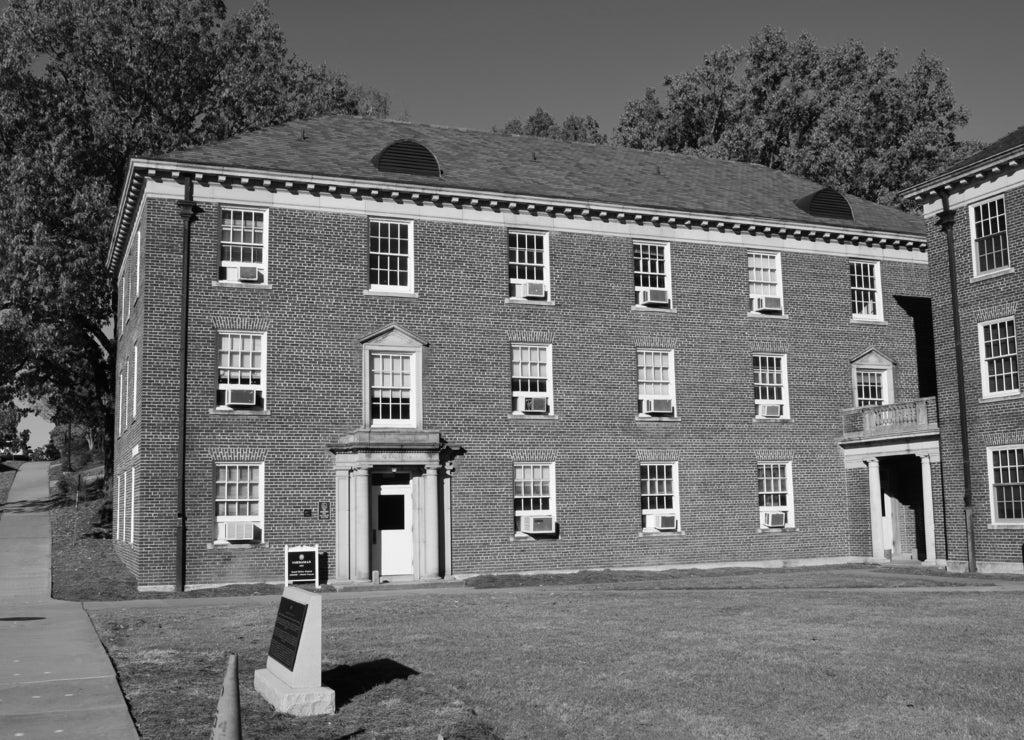 Vardaman Hall at the University of Mississippi in black white