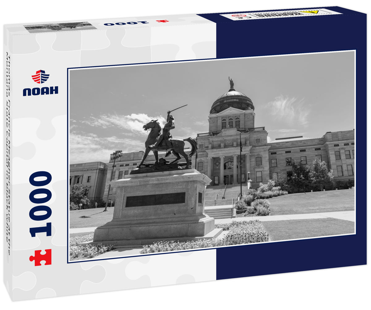 Thomas Francis Meagher Statue at the Montana State Capital in black white