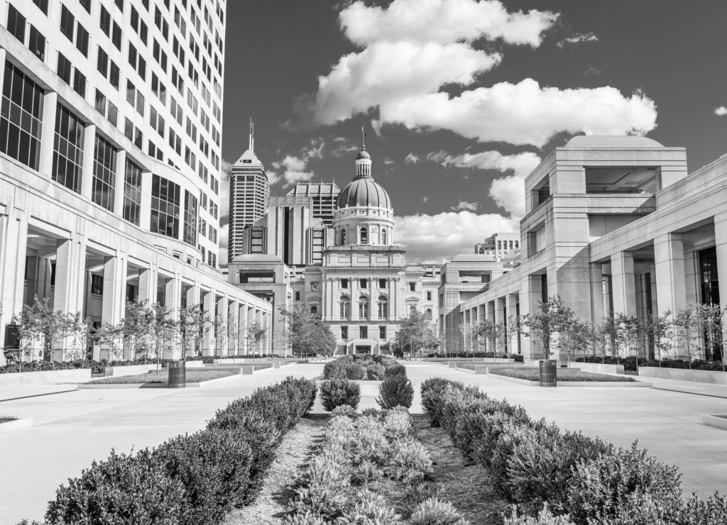 Indiana State Capitol Building in black white