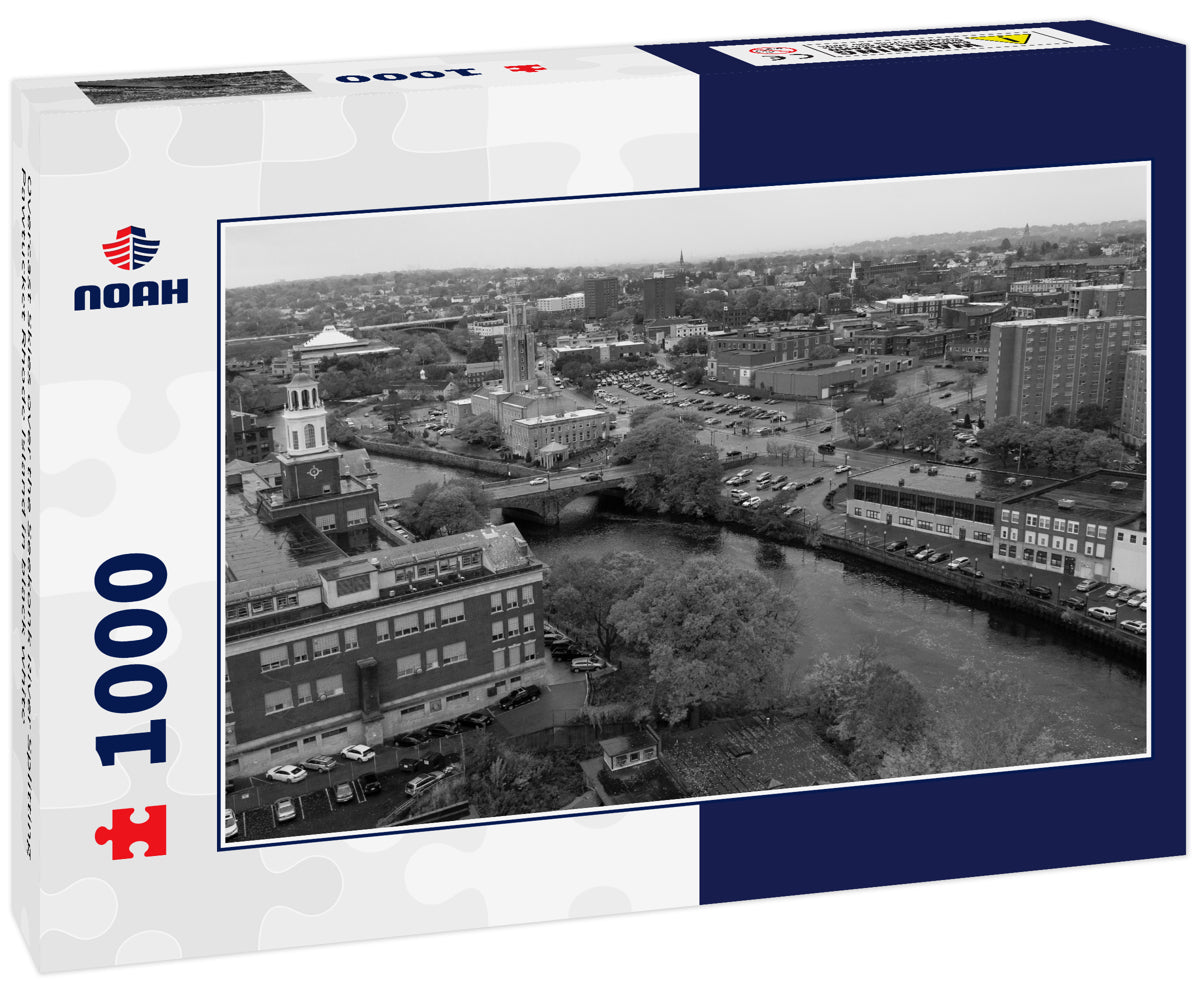 Overcast Skies over the Seekonk River Splitting Pawtucket Rhode Island in black white