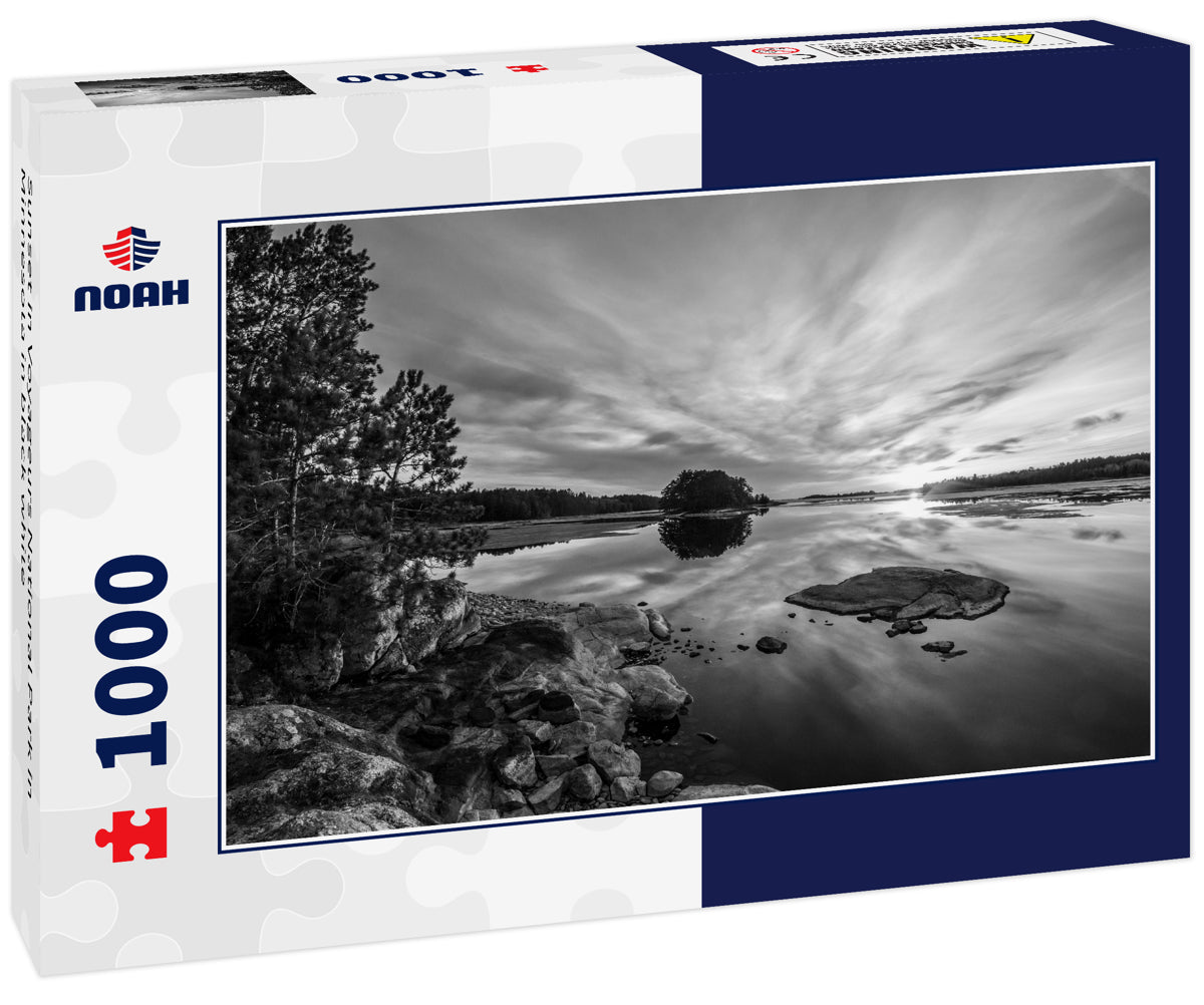 Sunset in Voyageurs National Park in Minnesota in black white