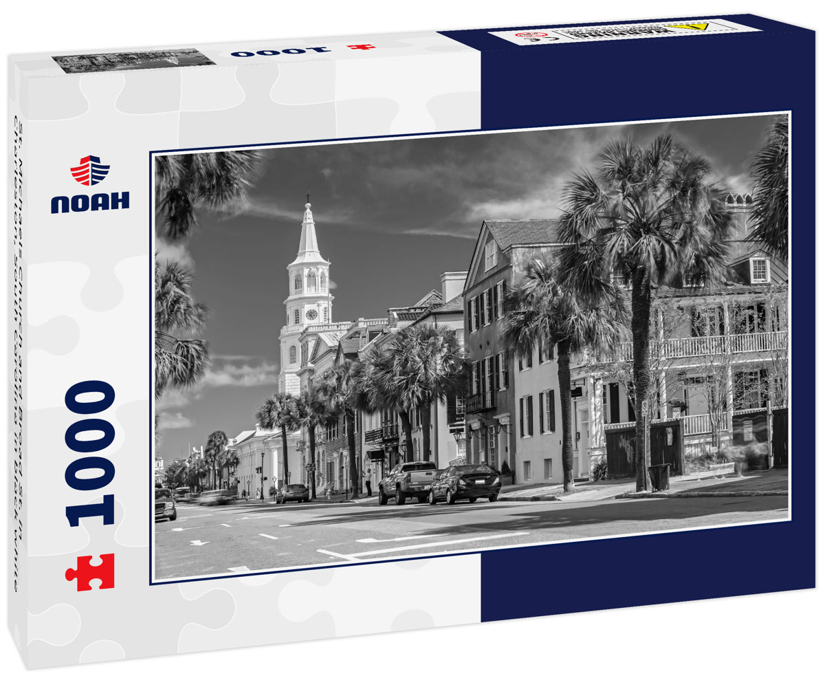 St. Michaels Church and Broad St. in Charleston, South Carolina in black white