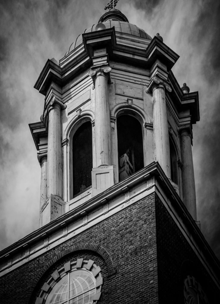 Steeple of a Church in Augusta Georgia, USA in black white
