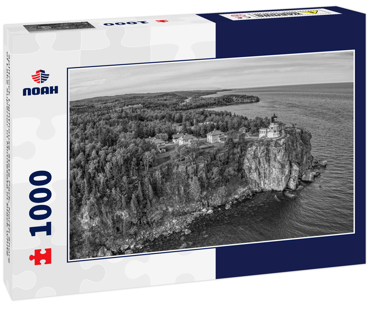 Splitrock Lighthouse State Park, North Shore of Lake Superior in Minnesota in black white