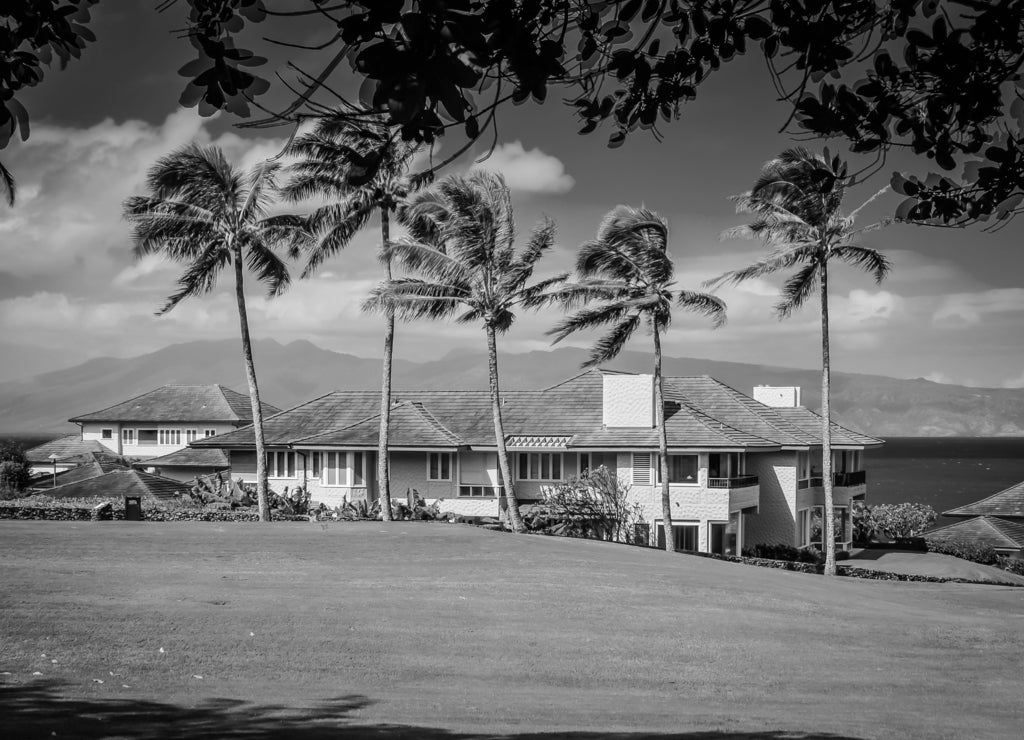 Kapalua, Maui, Hawaiian Islands in black white