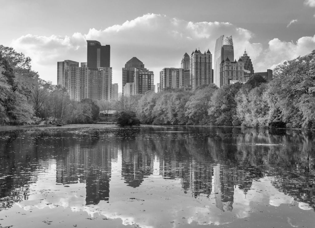 Atlanta, Georgia, USA Piedmont Park skyline in autumn in black white