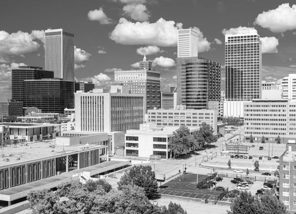 Tulsa Oklahoma Skyline in black white