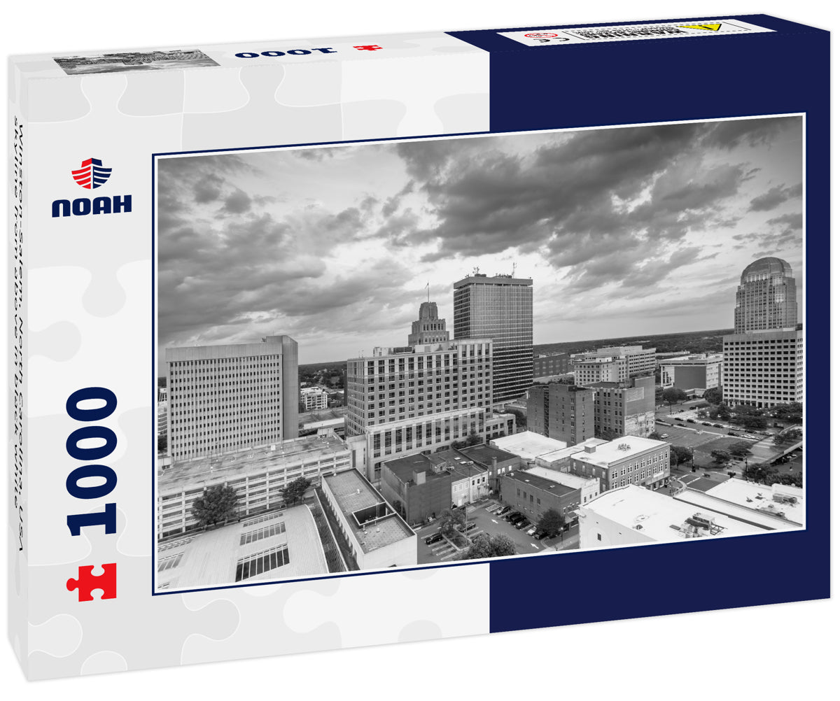 Winston-Salem, North Carolina, USA skyline from above in black white