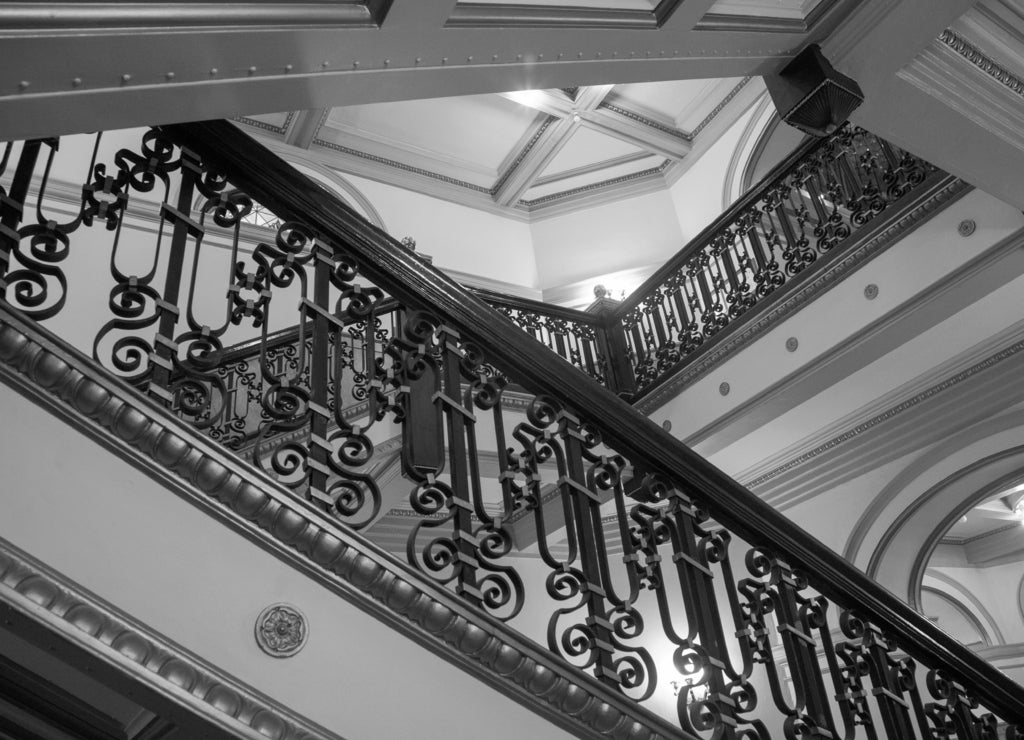 Interior Hancock County Courthouse, Carthage, Illinois in black white