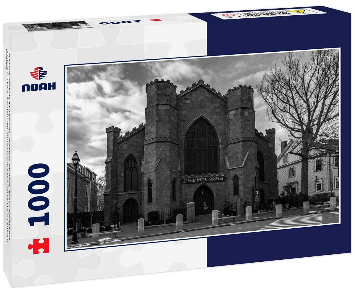 Salem Witch Museum, gothic styled, New England church type building, Salem Massachusetts in black white
