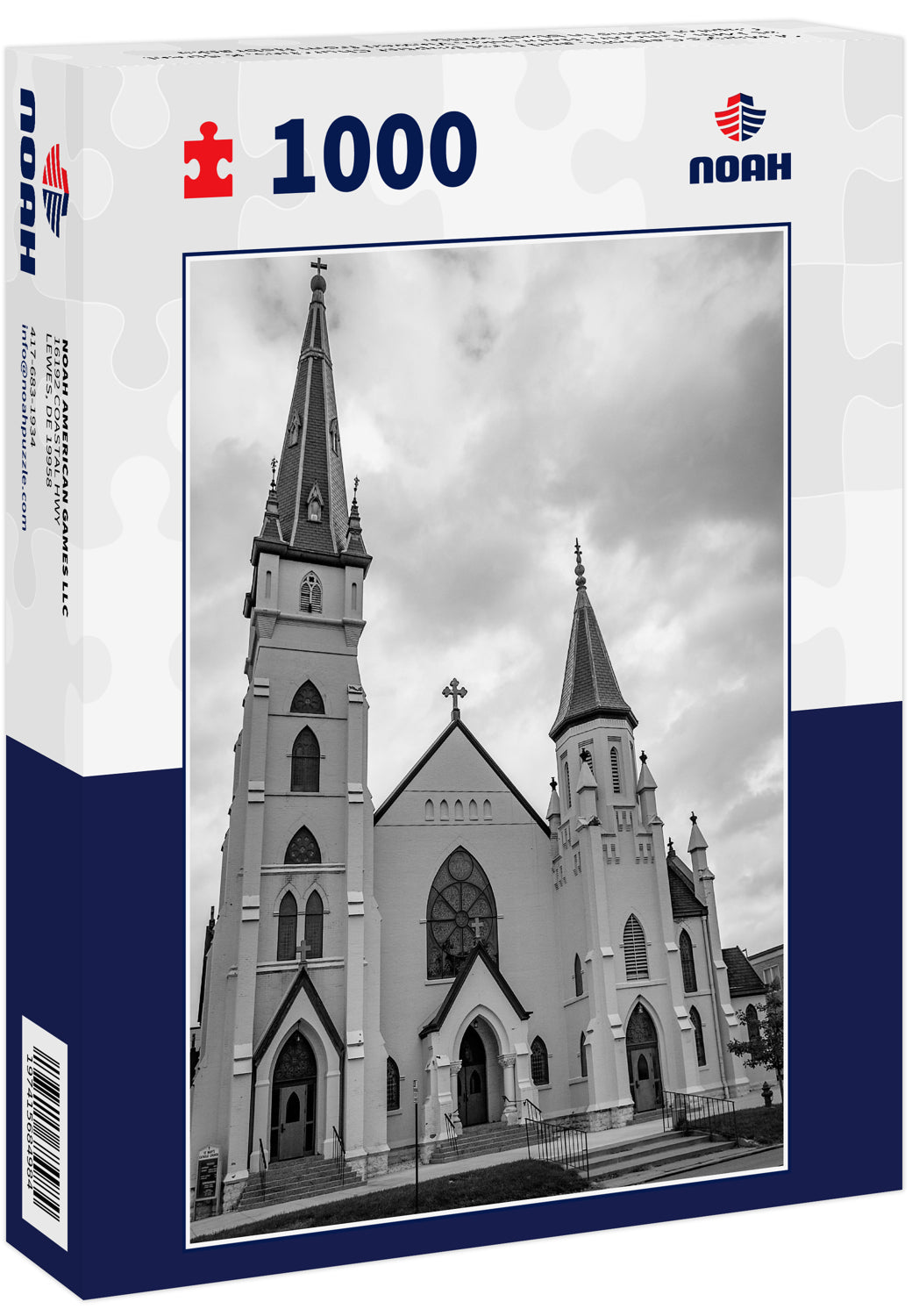 St Mary’s Catholic and First Baptist Churches, K Street at 14th, Lincoln, Nebraska, Viewed from Nebraska Capitol dome in black white