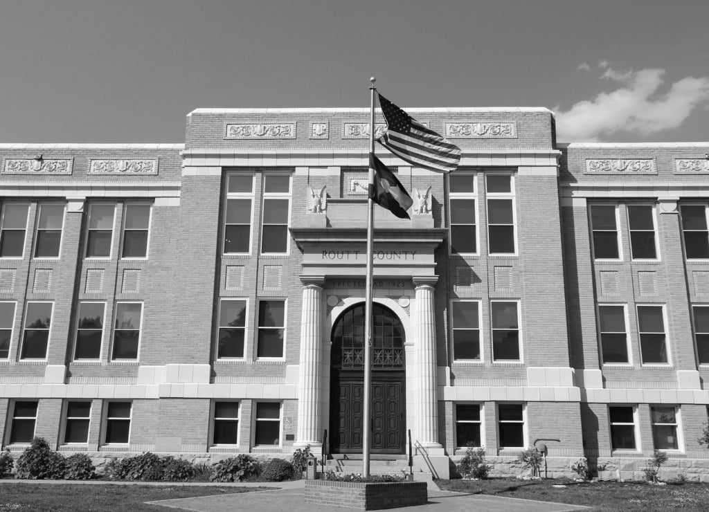 Routt County Courthouse, Colorado in black white
