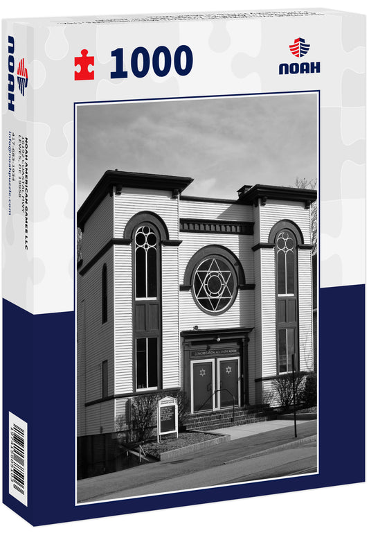Historical synagogue in Taunton, Massachusetts, USA. Congregation Agudath Achim and the Jewish Community House in black white
