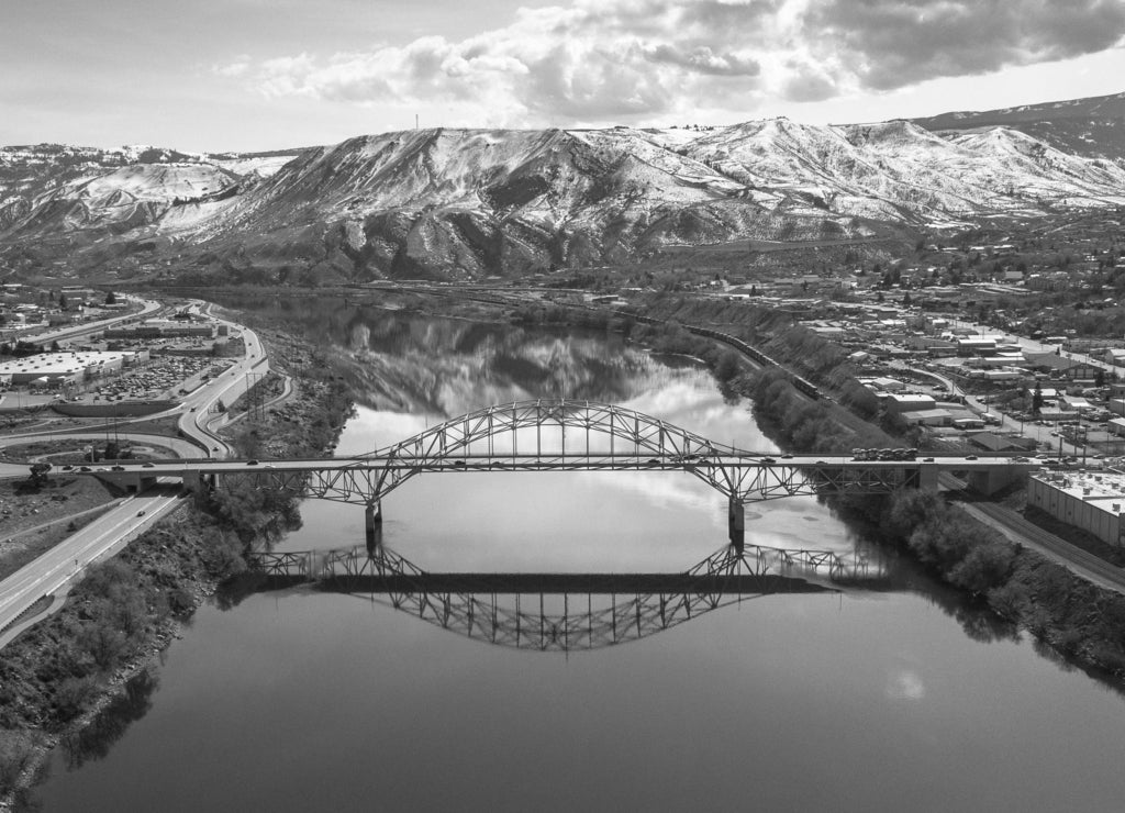 Bridge Over Columbia River - Wenatchee, Washington in black white