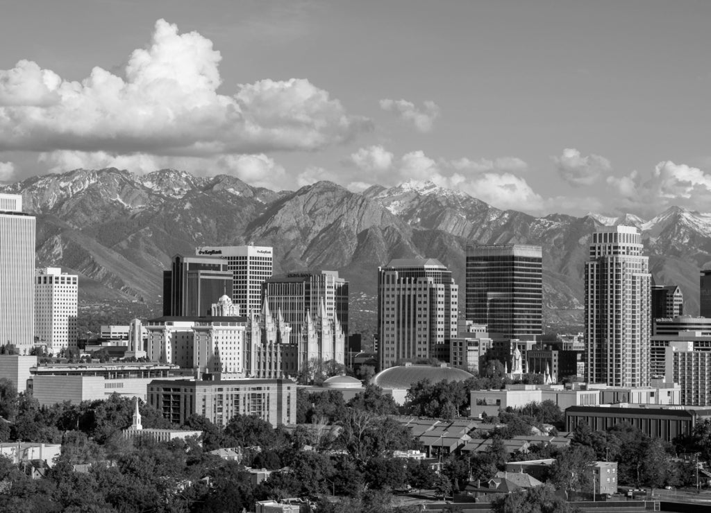 Salt Lake City Profile Utah in black white