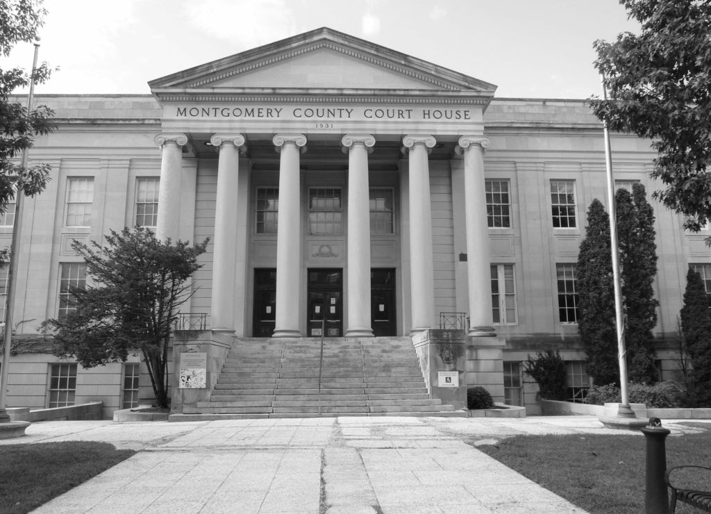 Montgomery county Maryland courthouse in black white