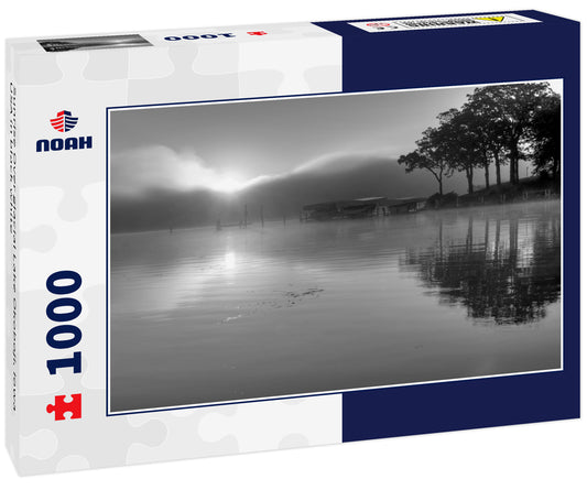 Sunrise Over glacial Lake Okoboji, Iowa USA in black white