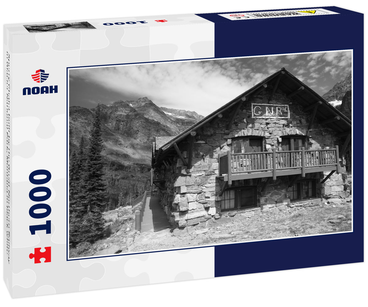Sperry Chalet built by the Great Northern Railway in Glacier National Park, Montana in black white