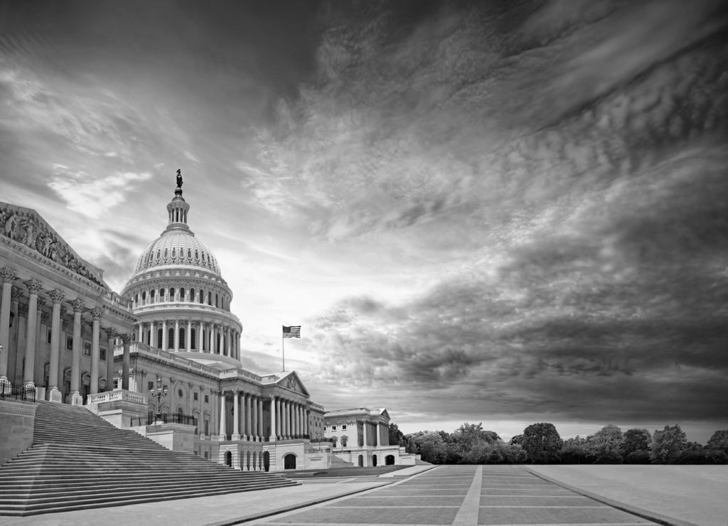 US capitol map washington dc in black white